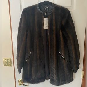 Zara brown stripe faux fur jacket with zipper. Size M. New with tags.